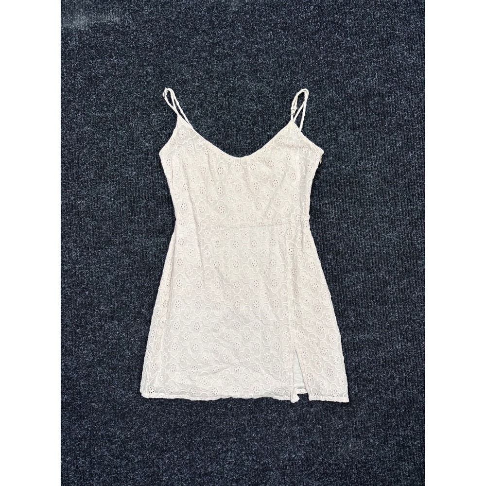 Amuse Society Cream Eyelet Lace Mini Dress XS Boho Sleeveless Side Slit Summer